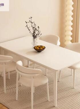 ERI油风岩板餐桌型小户家用长方形减吃饭桌首单立仿实木白色餐奶