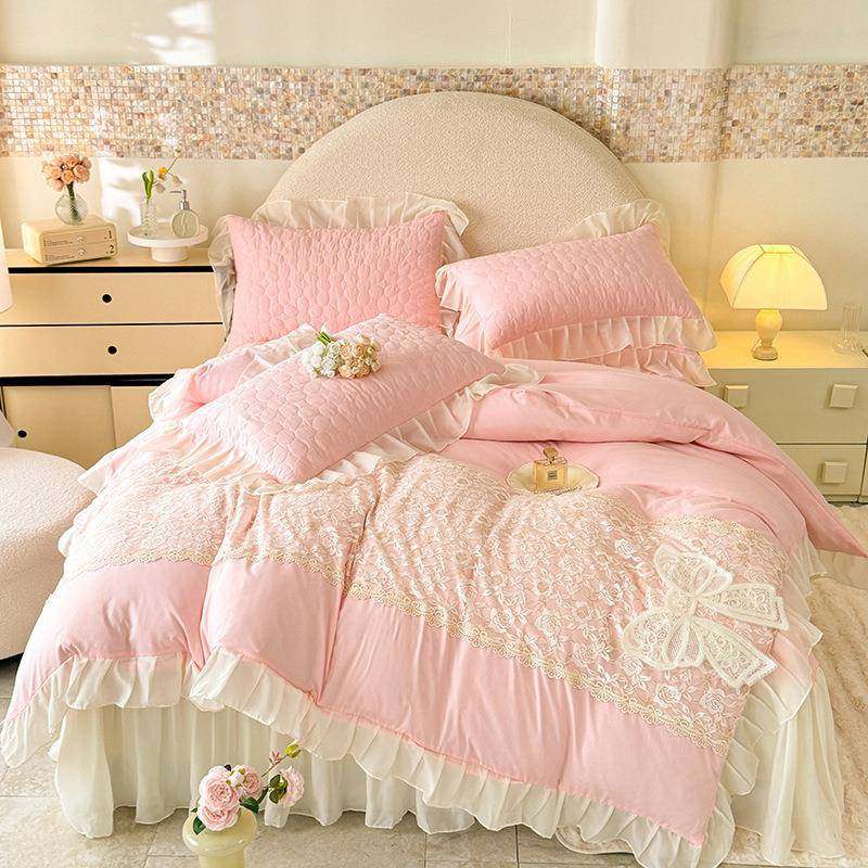 23法盖式公主风水洗棉0立体花绣花床RJG盖款四件套蕾丝床款5花边