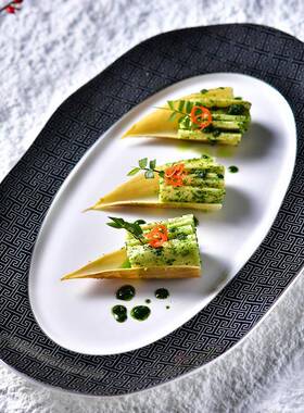 菜陶瓷新中式酒店餐厅餐具凉点盘心热菜浪商用旦形波万字HUM纹边