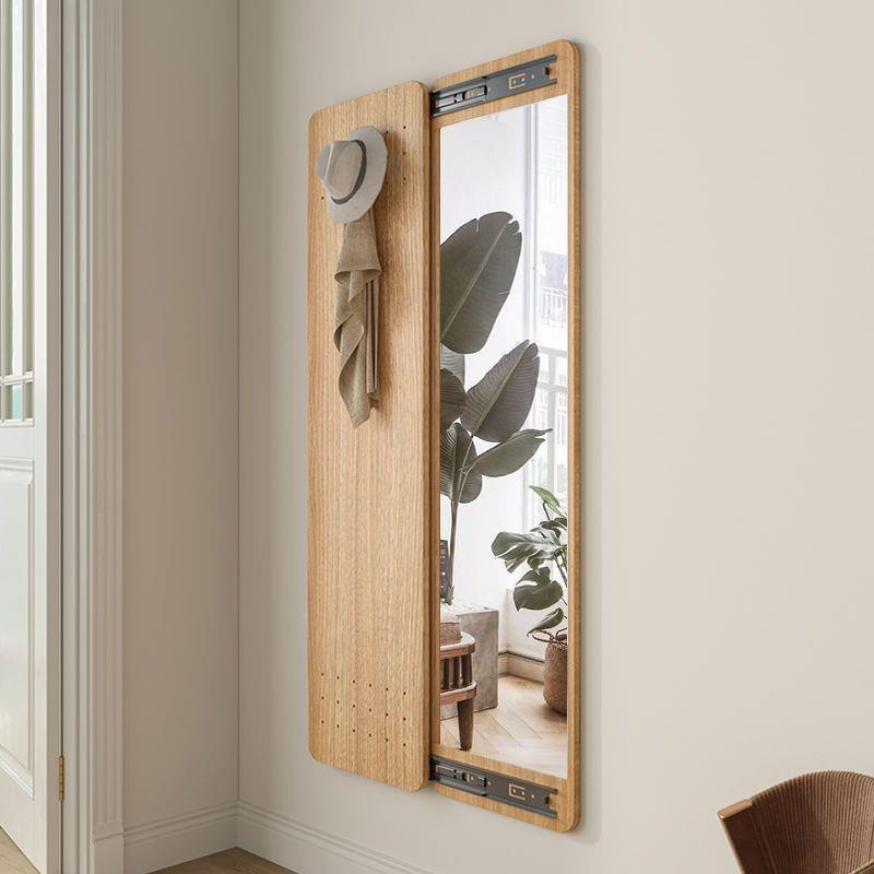 洞PUB洞板推式隐形可关身闭穿衣镜入户壁挂拉贴墙暗藏实全木玄关