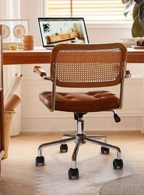 中古风电脑家用藤编复可旋转办公椅古ETZ书房卧室学习书靠背桌椅