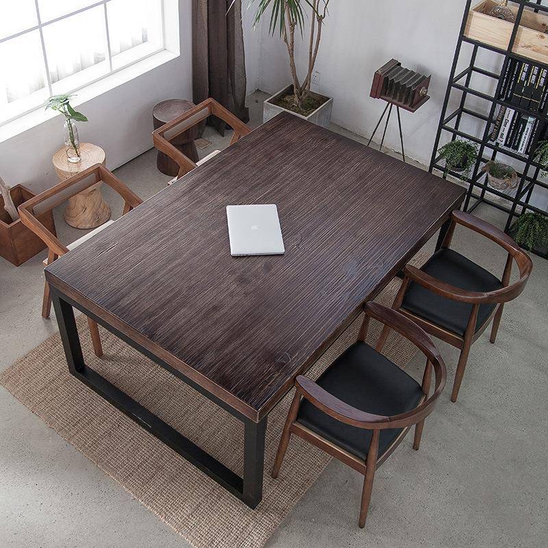 复做旧铁艺实木办椅公桌组合原木长方形电古脑会议桌洽桌谈桌OPH