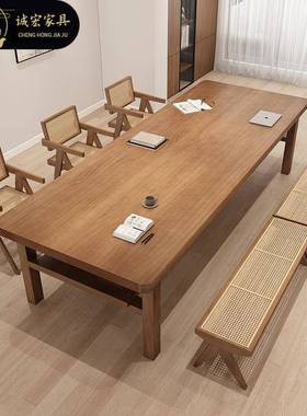 宏TKA现代简约全宿实木书桌学生家用写诚长字桌民客厅双层条桌办