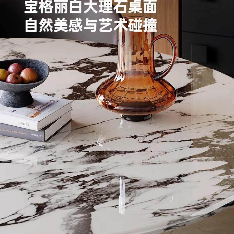 弘意奢bao式格U形脚圆丽大轻理石圆桌高端圆餐桌家顿用客厅圆形实