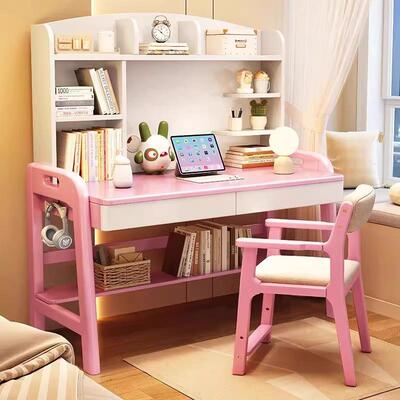 实木书IXA架一体可书桌初中升小学生降卧学室写字桌儿童家用习电