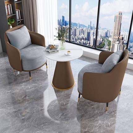 酒店大堂VME休闲待简会客沙洽谈桌椅组合发办接公室茶几弧形商务