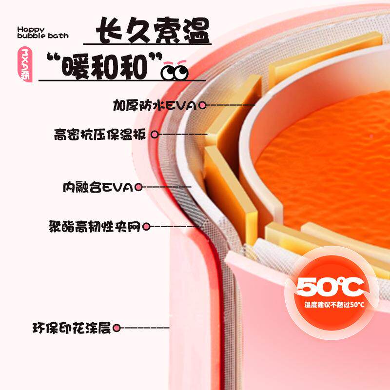 携洗浴桶免安装大号加蓝粉色泡厚澡加棉保向日温葵便成人折叠泡澡