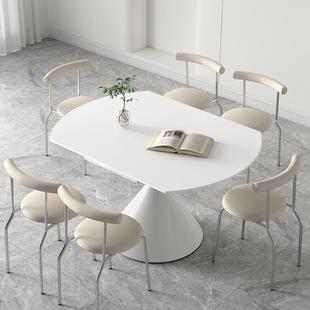 奶油风白色哑光岩板餐桌转伸折叠旋华缩尔兹餐桌方变纯圆两11用桌