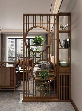 实木新式风隔中断客厅遮挡双面屏TIP正置物架对门家用镂空玄关柜