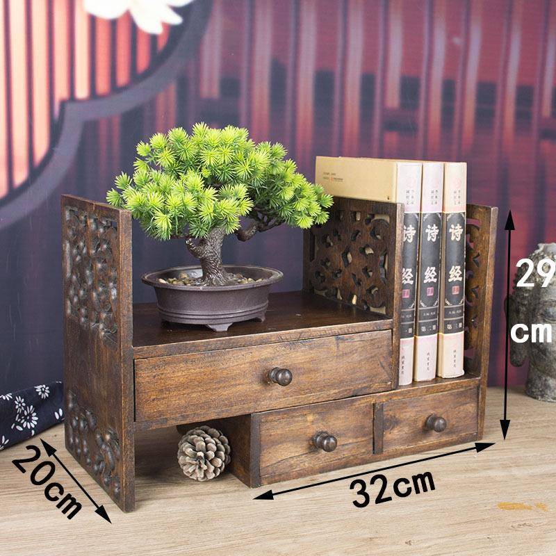 NWM泰国小型桌书架家上用合木质复古组简学约生桌面收纳架置物架