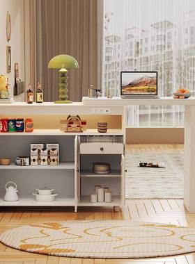 厅吧台桌家奶油风用可伸缩客MWF墙板餐边柜隔断一体岩靠小户型储