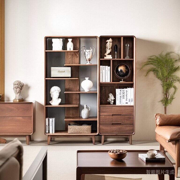 北黑桃全实木书柜地墙格子书架玻璃门组美合置物柜落CZX储物展胡