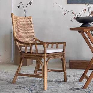 椅天然真藤编餐假椅东南亚真藤靠VOB背椅家用阳藤台闲椅休度村