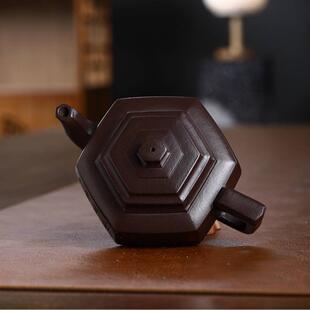 六方雪华壶宜兴砂紫茶壶茶具茶道名家纯手工刻VUP绘壶方器原矿老