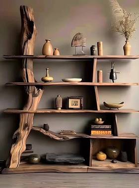 古老木博古架RGI墙上壁挂式多宝阁茶壶展示架家用壁墙茶具储物复