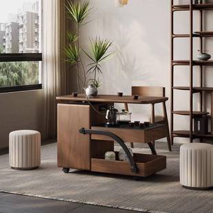 意EQF式极可移动茶车家用小型阳台泡茶椅桌组合旋转茶收简缩多功