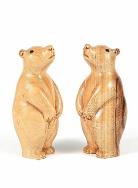 香樟木手工雕大刻北极熊可爱漂PZW狗熊木木雕漆彩绘漆创意质动物