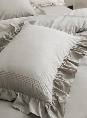 20ZPL5新款全长绒棉花边四件套纯色床棉被套公主风荷叶边2床上单