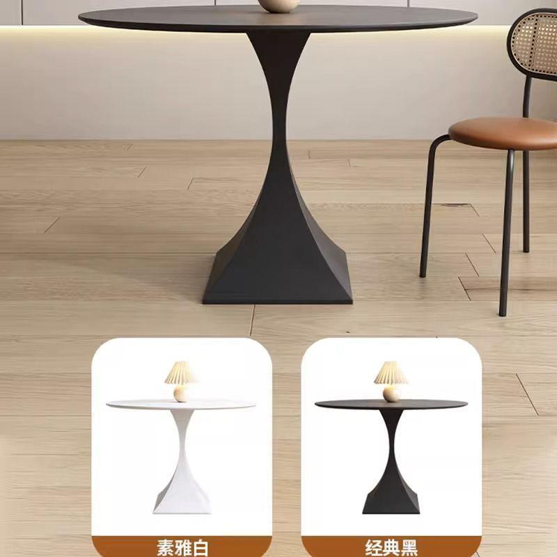 奶油风岩板餐桌椅简约小户型家用圆桌餐厅现代休闲纯色网红圆桌子