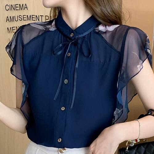 Summer Women Chiffon Blouse Shirt Women Tops Short Sleeve