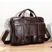 leather front men briefcase Genuine double with pockets