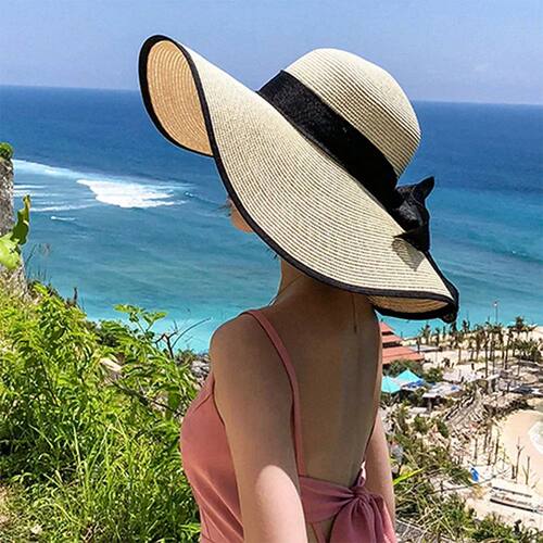 1pc Women's Oversize Brim Straw Hat Women's Summer Sun Block