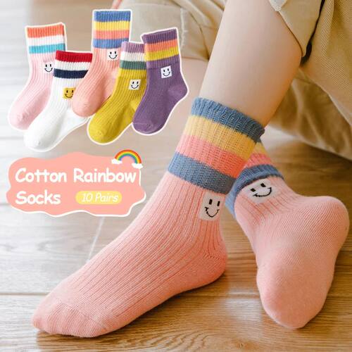 5Pairs 1-16Years High-End Girls' polyester Mid-tube Socks
