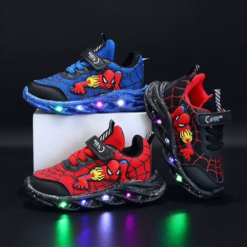 Disney LED Casual Sneakers Red Black For Spring Boys Spiderm