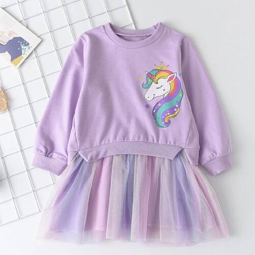2025 New Unicorn Princess Dress Children's Spring & Autumn