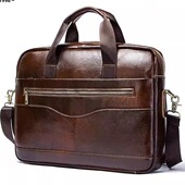 Leahther Office Men Genuine Briefcase Portable Handbag for