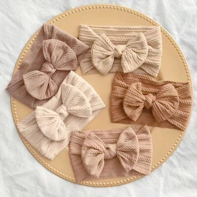 3Pcs Solid Color Baby Headband Bow Children Hair Band Elasti