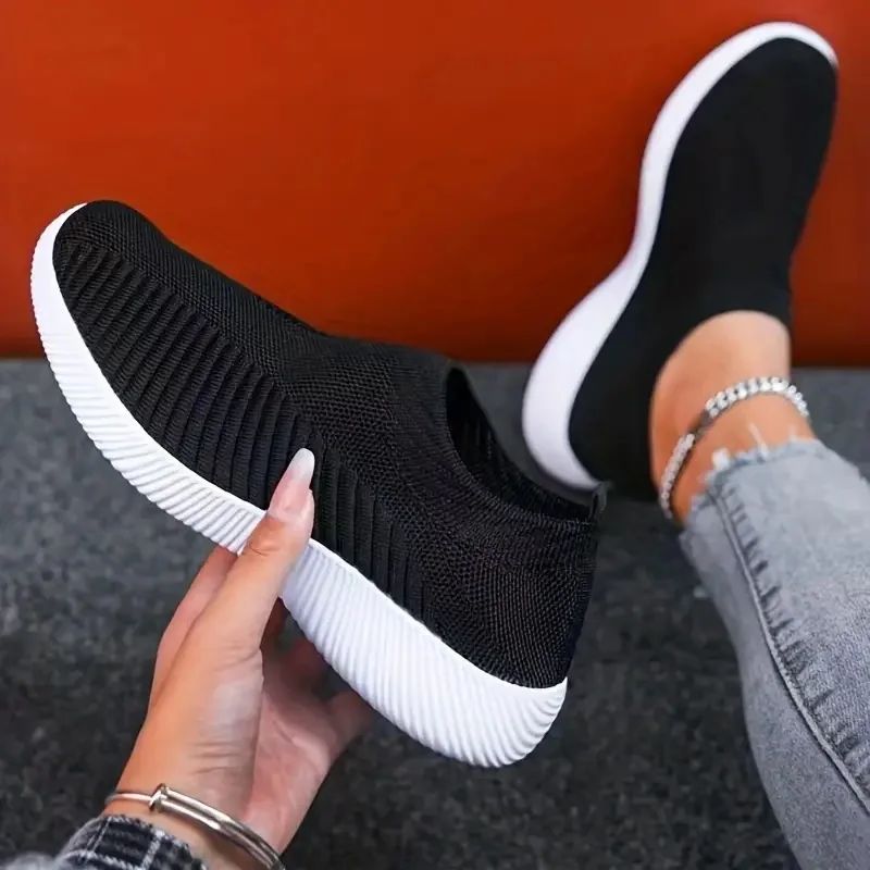 Women's Solid Color Mesh Sneakers Flying Woven Walking Fashi