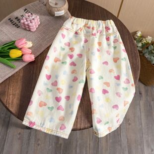 New Spring Autumn Kids Pants coloful heart printed children