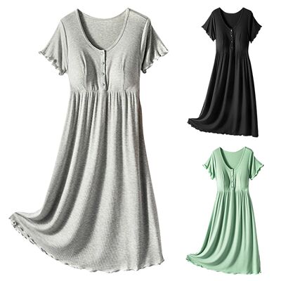 Soft Cotton Linen Maternity Dress Thin Round Neck Short Slee