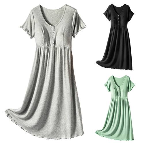 Soft Cotton Linen Maternity Dress Thin Round Neck Short Slee