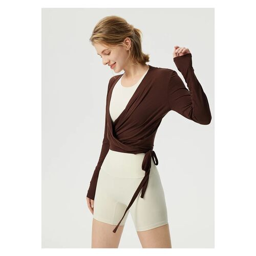 Yoga Women Crossover Strap Long Sleeve Cover-up T-shirts Pil