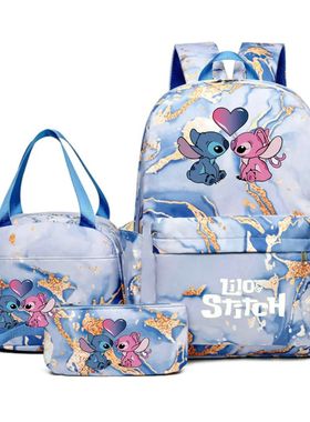 3Pcs/set Disney Lilo Stitch Colorful Backpack With Lunch Bag