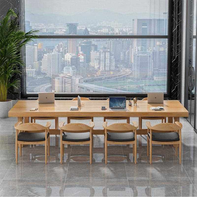新款直销公司职员办公全实木会议桌 原木大板长条桌椅组合 员工洽