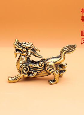 直销新款招财神兽麒麟摆件黄铜金属办公室瑞兽铜器精品地摊跨境
