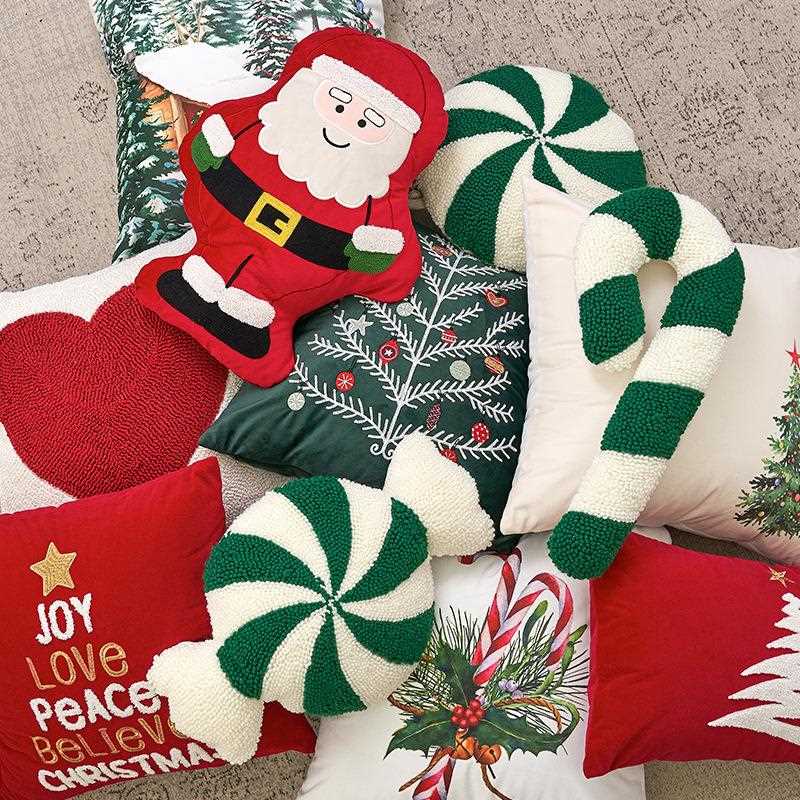 新款直销亚马逊跨境ins风圣诞刺绣抱枕客厅沙发靠垫卧室床头靠枕