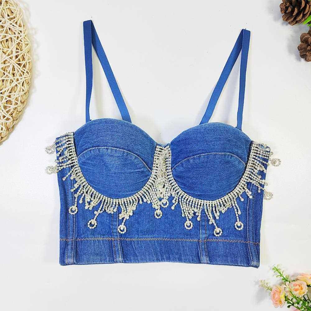 新款直销欧美马甲式辣妹水钻鱼骨裹胸外穿钉珠镶钻牛仔胸衣黑五狂,女士内衣/男士内衣/家居服,抹胸,淘宝优惠券,粉丝福利购,淘宝优惠卷