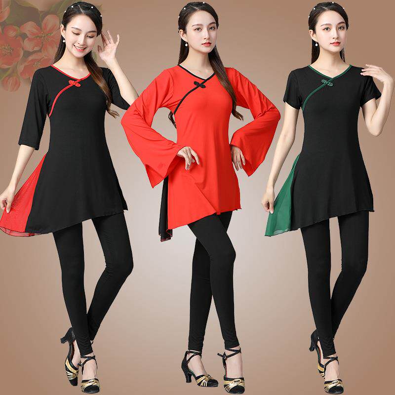 新款直销舞蹈服古典舞练功套装女纱衣新款瑜伽练功服广场舞中长袖