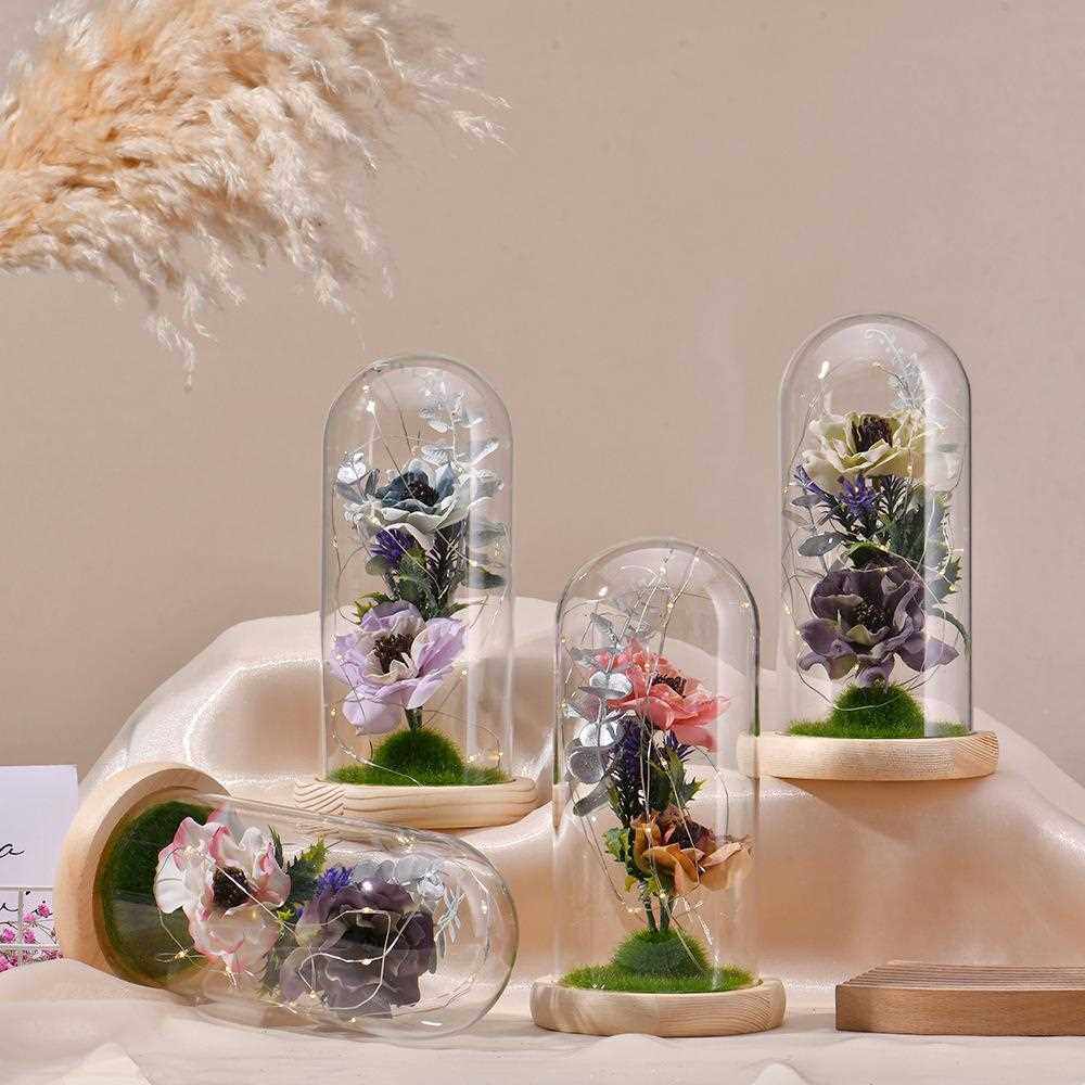 新款直销创意桌面摆件透明玻璃罩小夜灯 干花防尘罩发光微景观家,家居饰品,餐桌花艺,淘宝优惠券,粉丝福利购,淘宝优惠卷