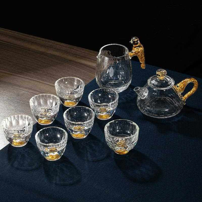 新款直销手工水晶金箔茶具绿松石侧把壶茶壶粉钻茶杯主人杯玻璃功,餐饮具,整套茶具,淘宝优惠券,粉丝福利购,淘宝优惠卷