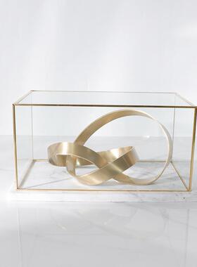 新款直销简约轻奢黄铜玻璃防尘罩子透明摆件展示框玄关大理石装饰