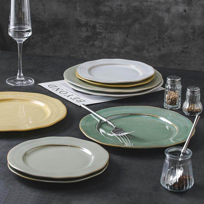 新款直销复古风陶瓷圆平盘创意窑变釉浅盘家用凉菜盘子西餐意面沙,餐饮具,盘,淘宝优惠券,粉丝福利购,淘宝优惠卷