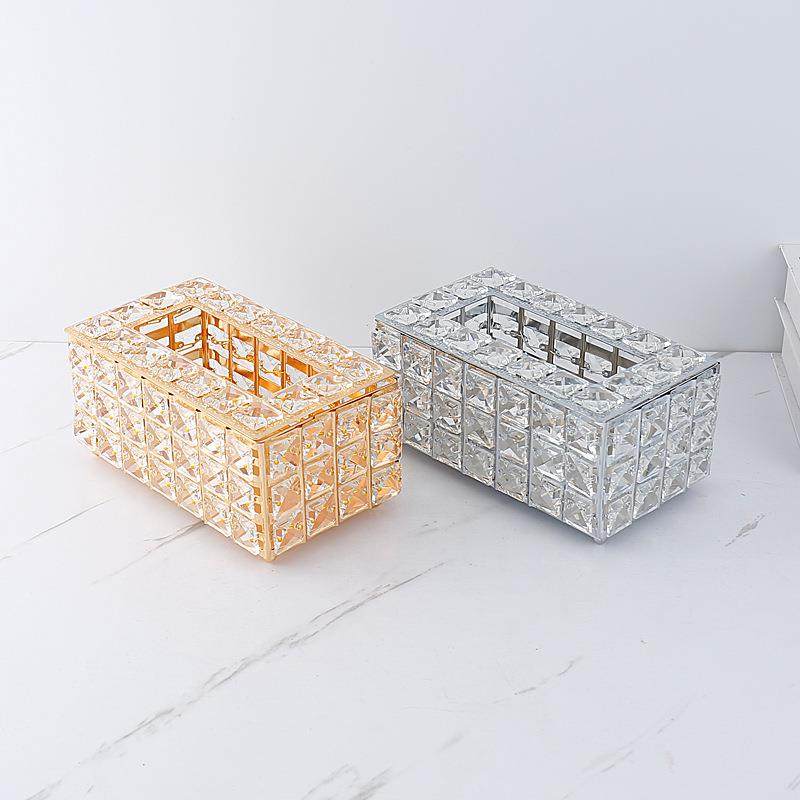 新款直销欧式轻奢水晶纸巾盒客厅餐桌茶几收纳高档铁艺电镀餐巾抽,收纳整理,纸巾盒,淘宝优惠券,粉丝福利购,淘宝优惠卷