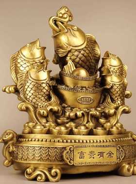 新款直销黄铜聚宝盆鱼跃龙门摆件家居装饰办公开业创意礼品工艺品