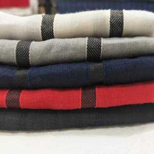 直销新款供销 新款苎麻宽黑条纹面料 麻皱布 时尚衬衫裙子服装面