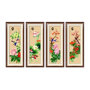 牡丹手工客厅家用线绣新款 十字绣春夏秋冬竖版 工V厂直销一件代发